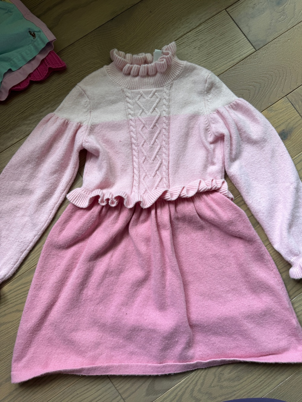 Janie and Jack Two-Tone Pink Ruffle Cable-Knit Dress